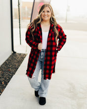 Load image into Gallery viewer, Buffalo Plaid Long Shacket with Hoodie in Red