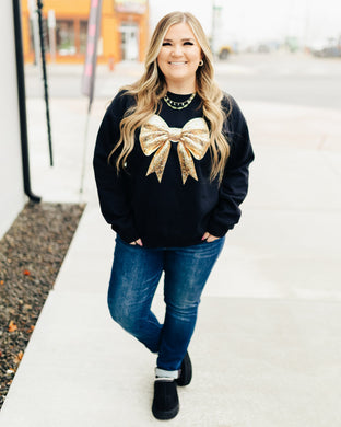 Gold Glitter Coquette Bow Sweatshirt