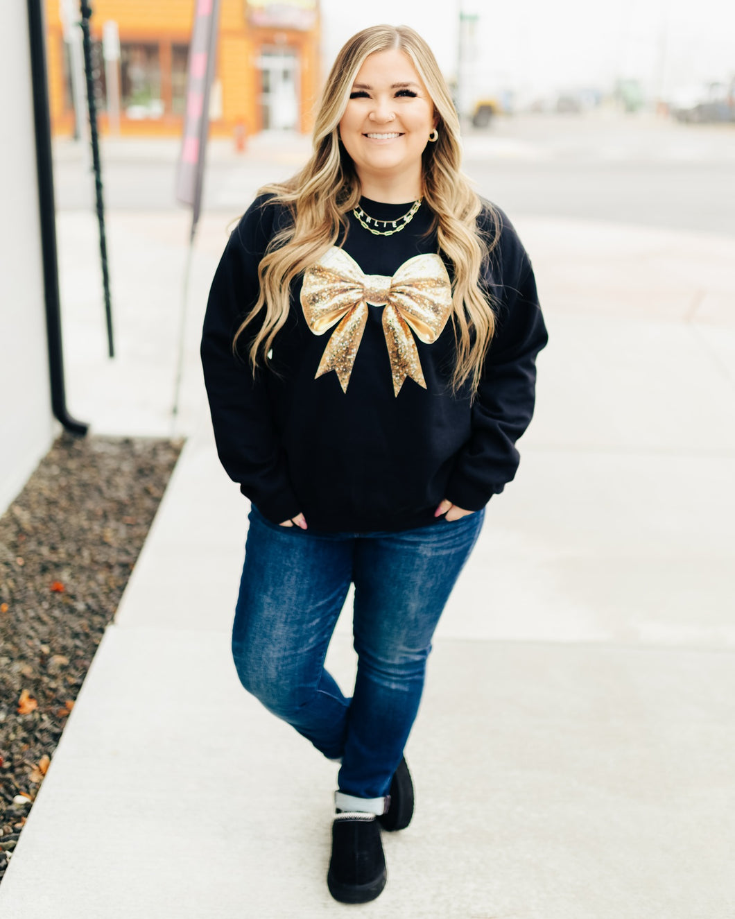 Gold Glitter Coquette Bow Sweatshirt