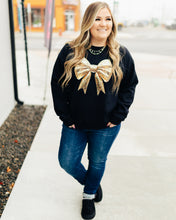 Load image into Gallery viewer, Gold Glitter Coquette Bow Sweatshirt