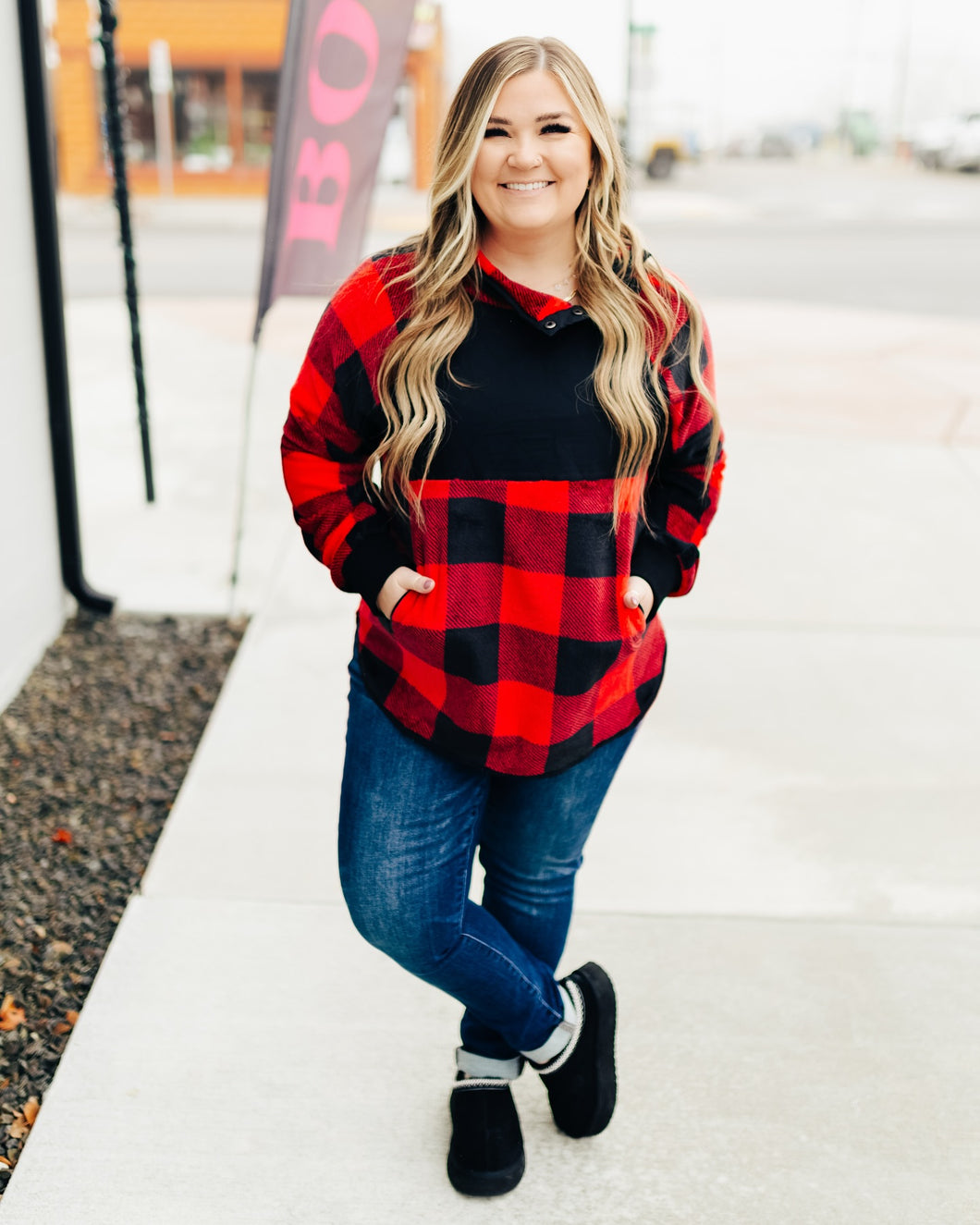 Mock Neck Side Button Fleece Pullover