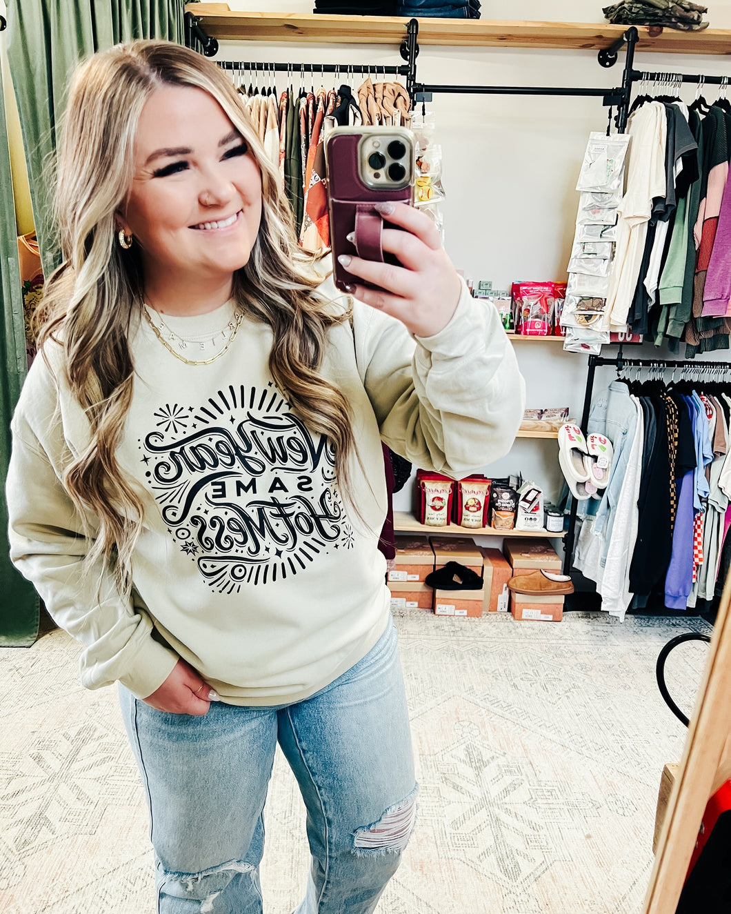 New Year Same Hot Mess Sweatshirt in Sand
