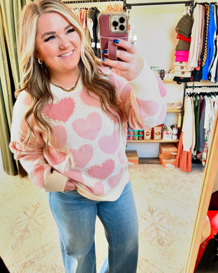 Blush Pearl Heart Sweater in Light Pink