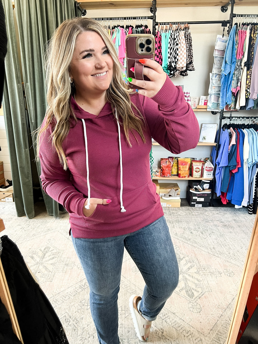 Kacey Ribbed Hoodie- Mulberry