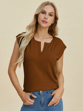 Load image into Gallery viewer, Notched Cap Sleeve Knit Top