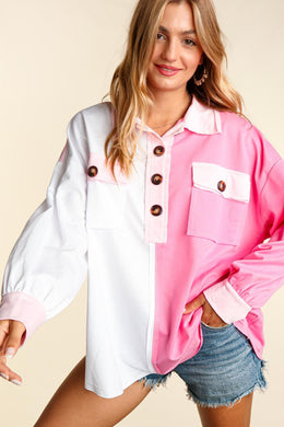 French Terry Color Block Button Down