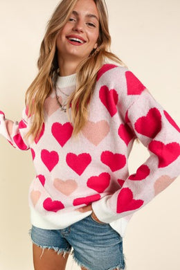 Heart Jacquard Pullover Sweater