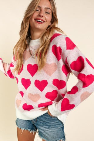 Heart Jacquard Pullover Sweater