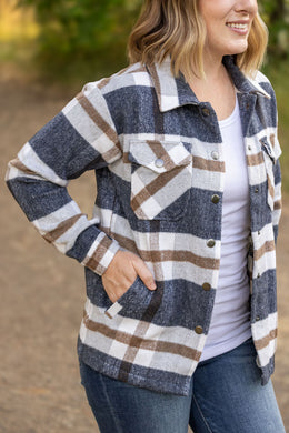 Norah Plaid Shacket in Navy and Tan