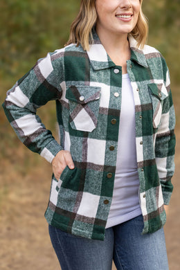 Norah Plaid Shacket in Evergreen and White
