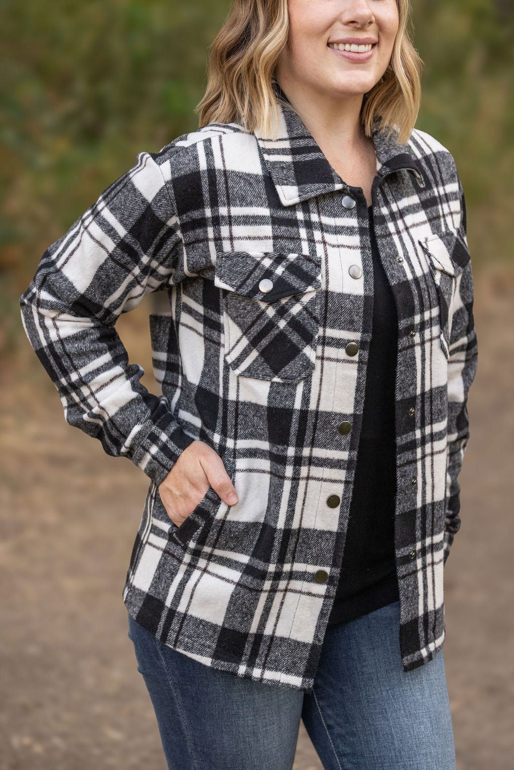 Norah Plaid Shacket in Black and White