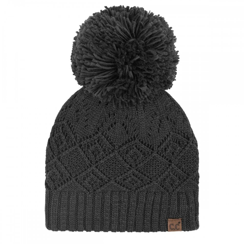 Diamond Lace Pattern Yarn Pom C.C. Beanie
