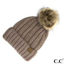 Load image into Gallery viewer, Fuzzy Lined Knit C.C. Beanie w/ Faux Fur Pom