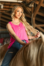 Load image into Gallery viewer, Front Button Detail Terry Cloth Tank Top in Hot Pink