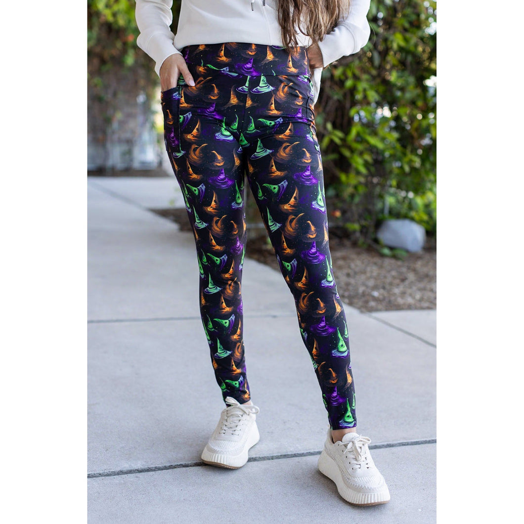 Halloween Witches Hats Full Length Leggings with Pockets