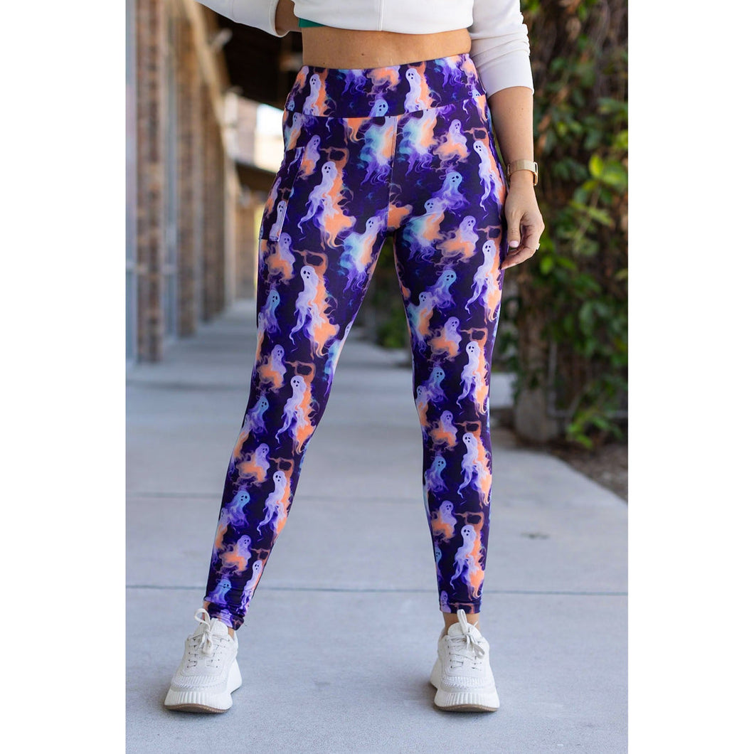 Halloween Trixie Ghost Full Length Leggings with Pockets