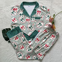 Load image into Gallery viewer, PREORDER: Button Down PJ PANTS Sets - Polka Dot Christmas Bows
