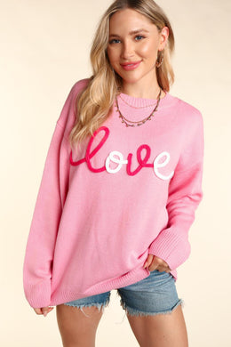 Love Embroidery Long Sleeve Sweater