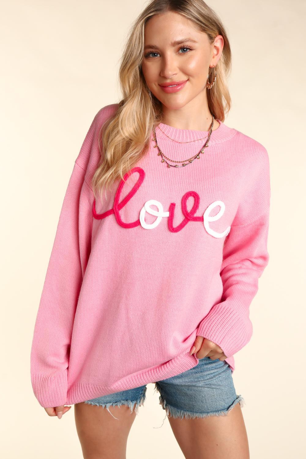 Love Embroidery Long Sleeve Sweater