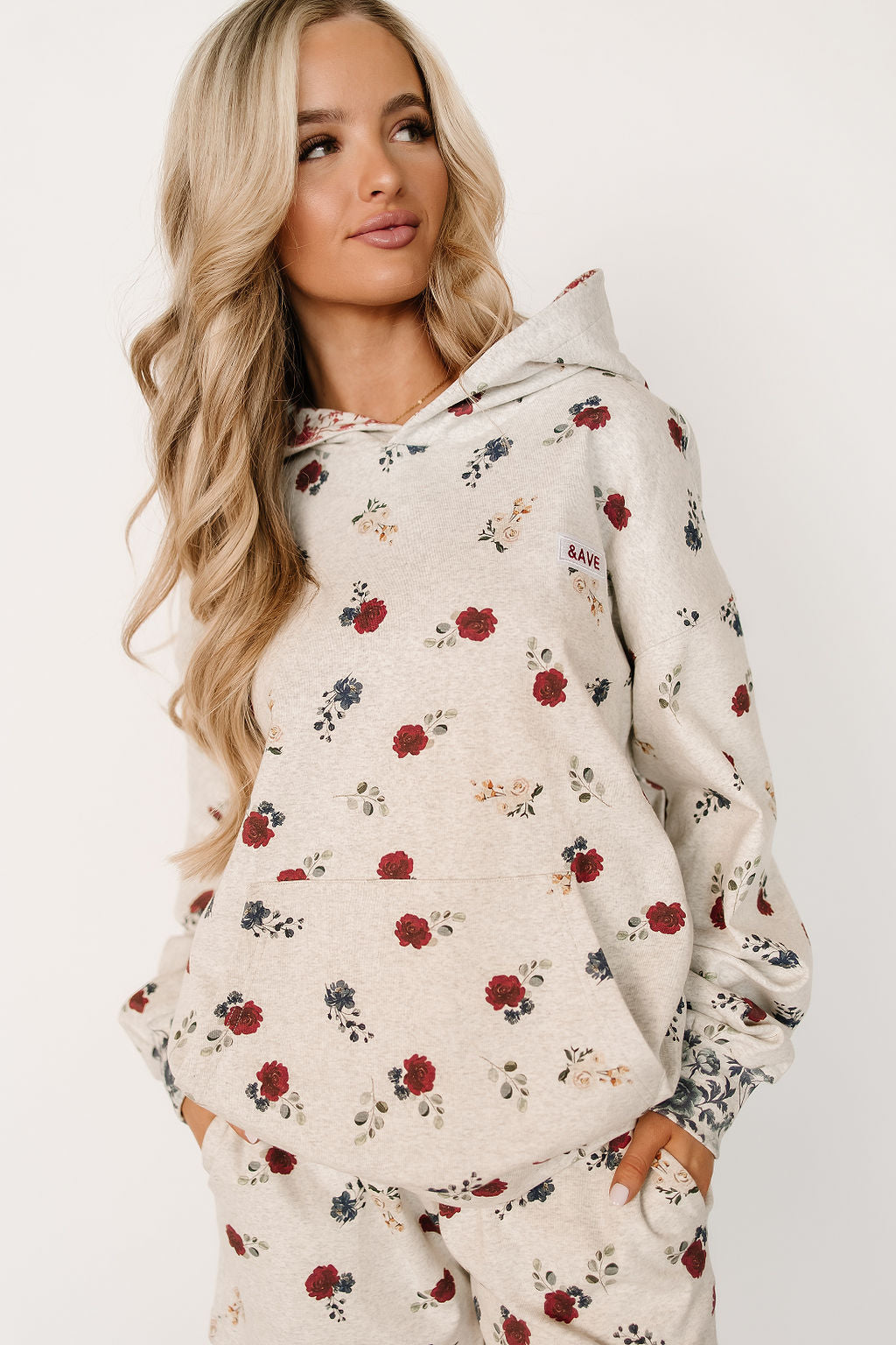 Ampersand University Hoodie in Red, White & Bloom