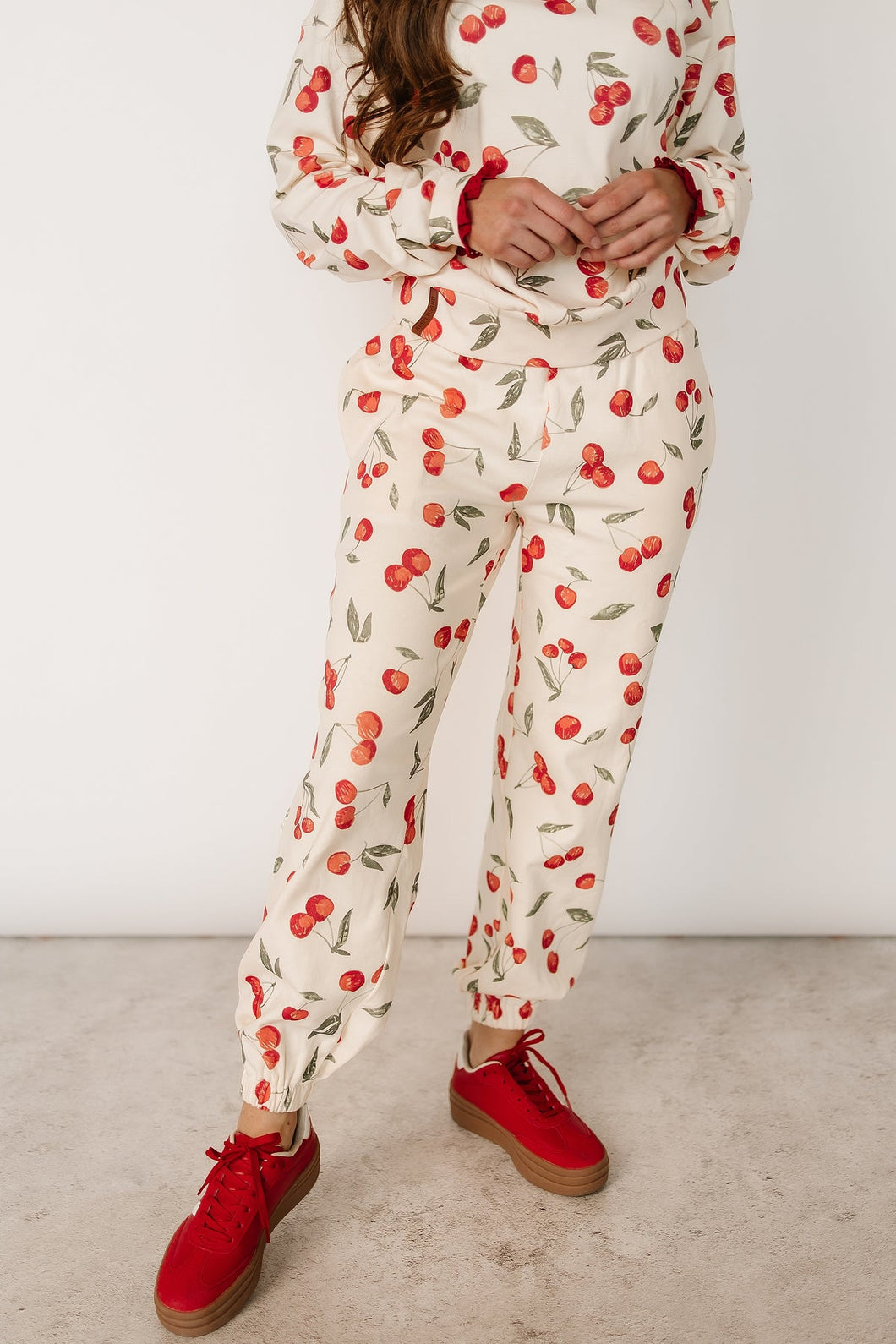 Ampersand Lace Pocket Joggers in Cherry Charmed