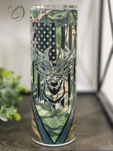 Load image into Gallery viewer, Camo &amp; Wood Grain Deer Hunter 20oz Skinny Tumbler