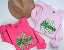 Load image into Gallery viewer, Checkered Glitter Mama Shamrock Sweatshirt