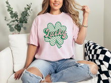Load image into Gallery viewer, Checkered Shamrock Lucky Graphic Tee