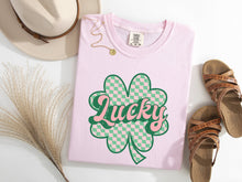 Load image into Gallery viewer, Checkered Shamrock Lucky Graphic Tee