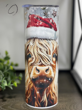 Load image into Gallery viewer, Christmas Highland Cow 20oz Skinny Tumbler