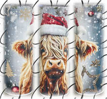Load image into Gallery viewer, Christmas Highland Cow 20oz Skinny Tumbler