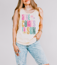 Load image into Gallery viewer, Distressed Here Comes The Sun Graphic Tank Top
