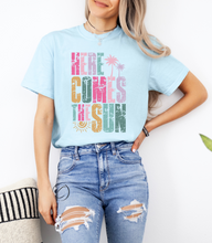 Load image into Gallery viewer, Distressed Here Comes The Sun Graphic Tee