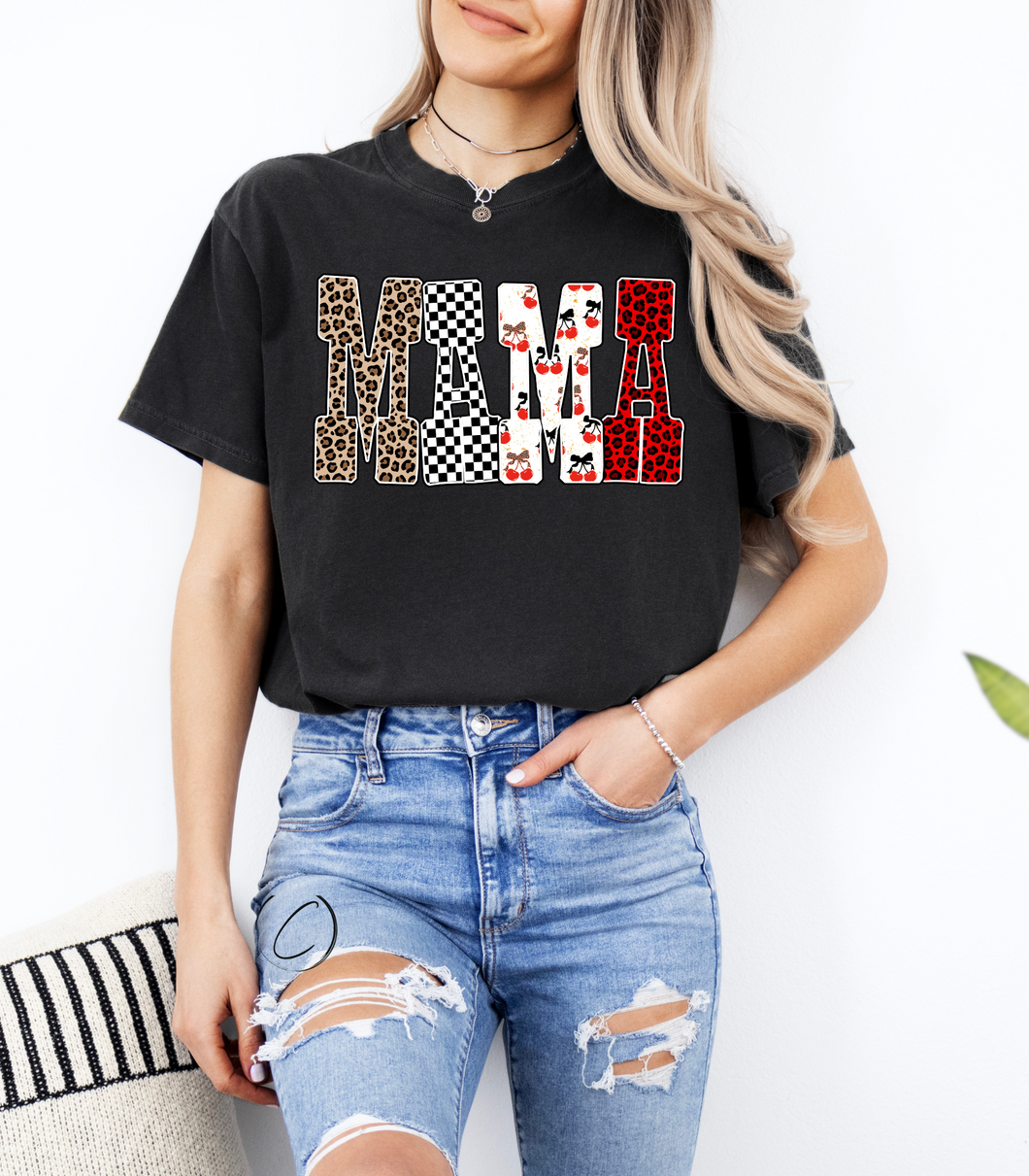 MAMA Leopard Cherry Check Graphic Tee