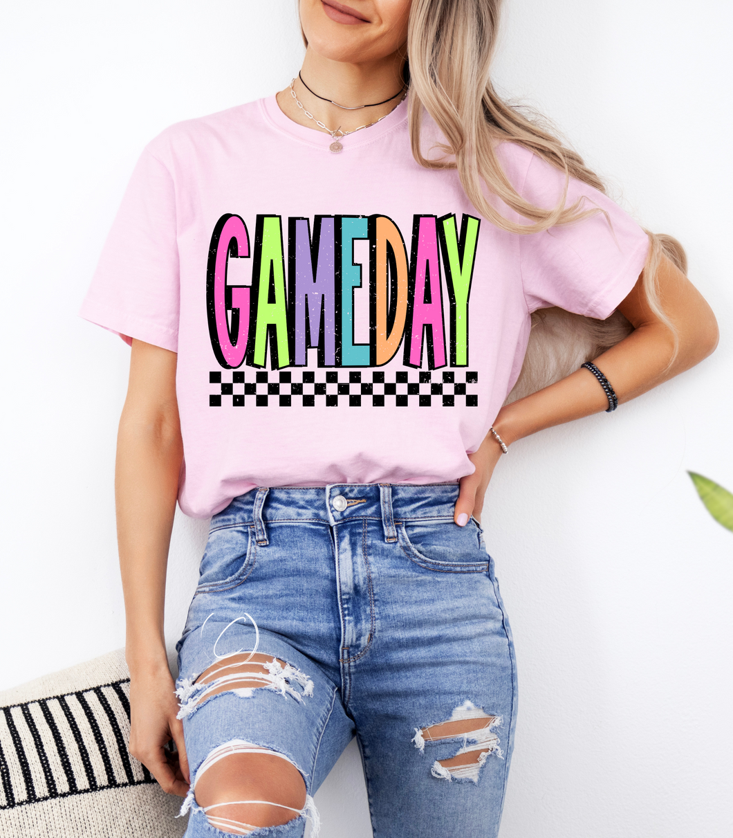 Neon Checkered Gameday Graphic Tee