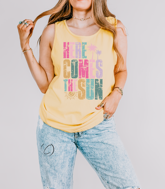 Distressed Here Comes The Sun Graphic Tank Top