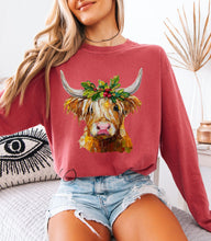 Load image into Gallery viewer, Hand Painted Festive Highland Long Sleeve Graphic Tee