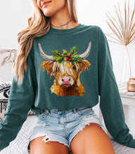 Load image into Gallery viewer, Hand Painted Festive Highland Long Sleeve Graphic Tee