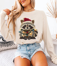 Load image into Gallery viewer, Faux Crochet Festive Feral Racoon Long Sleeve Graphic Tee