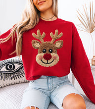 Load image into Gallery viewer, Faux Crochet Red Nose Reindeer Sweatshirt