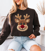 Load image into Gallery viewer, Faux Crochet Red Nose Reindeer Sweatshirt
