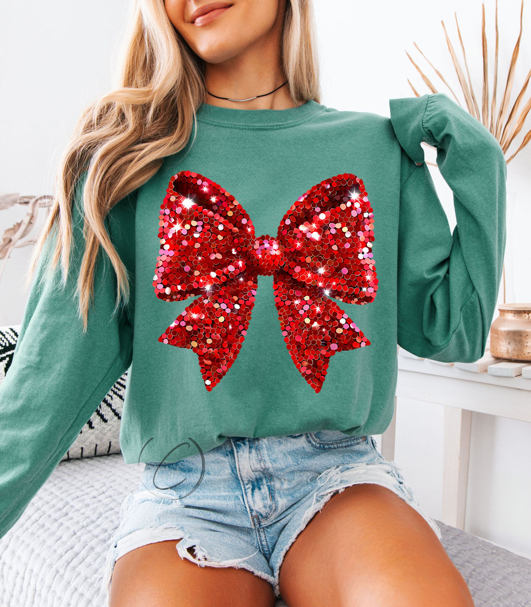 Festive Glam Bow Long Sleeve Graphic Tee