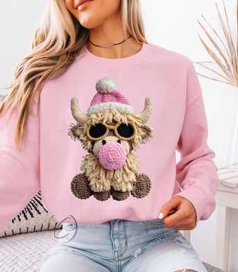 Faux Crochet Bubble Gum Cow Sweatshirt
