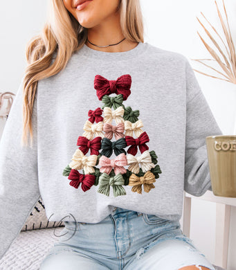Faux Yarn Coquette Bow Christmas Tree Sweatshirt
