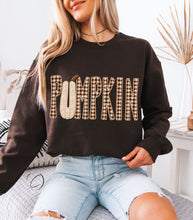 Load image into Gallery viewer, Faux Stitch Checkered Pumpkin Sweatshirt