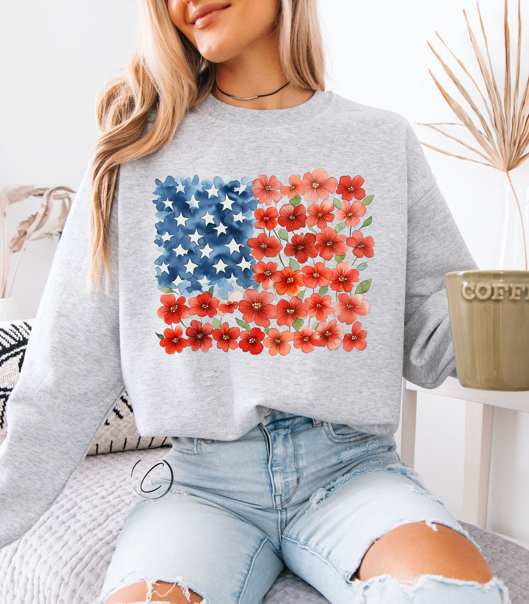 Floral Brushstroke American Flag Sweatshirt
