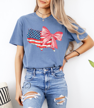 Load image into Gallery viewer, Distressed Coquette American Flag Graphic Tee