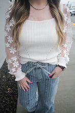 Load image into Gallery viewer, Ivory Bloom Sheer Sleeve Sweater