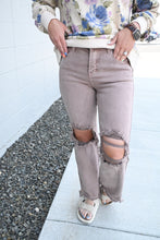 Load image into Gallery viewer, RISEN High Rise Knee Distressed Straight Pants in Mauve