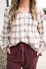 Load image into Gallery viewer, Cozy Season Crinkle Plaid Top